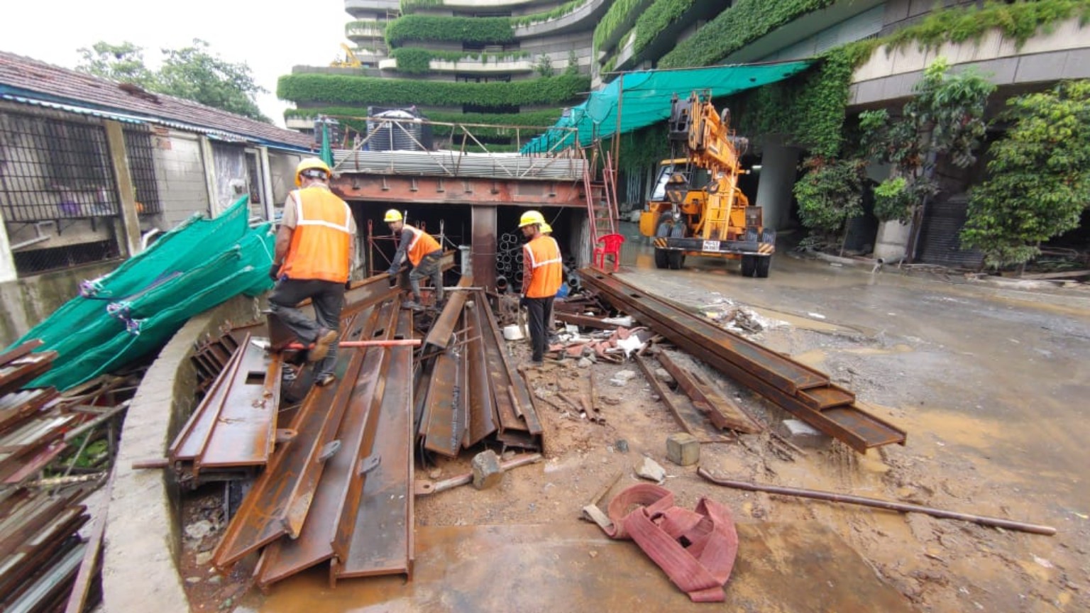 Structural steel erection at site